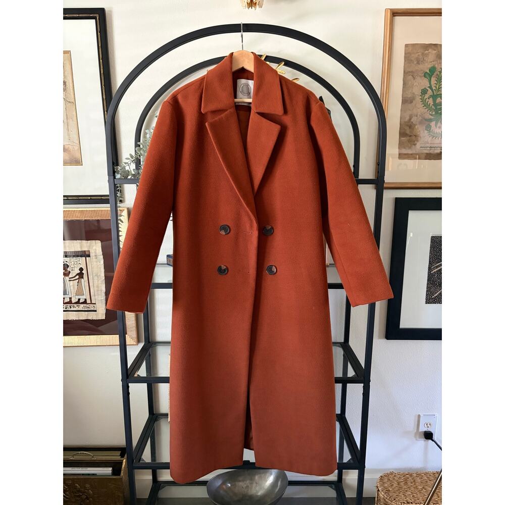 Urban Outfitters Long Double Breasted Coat Womens Small Rust Orange Wool Blend